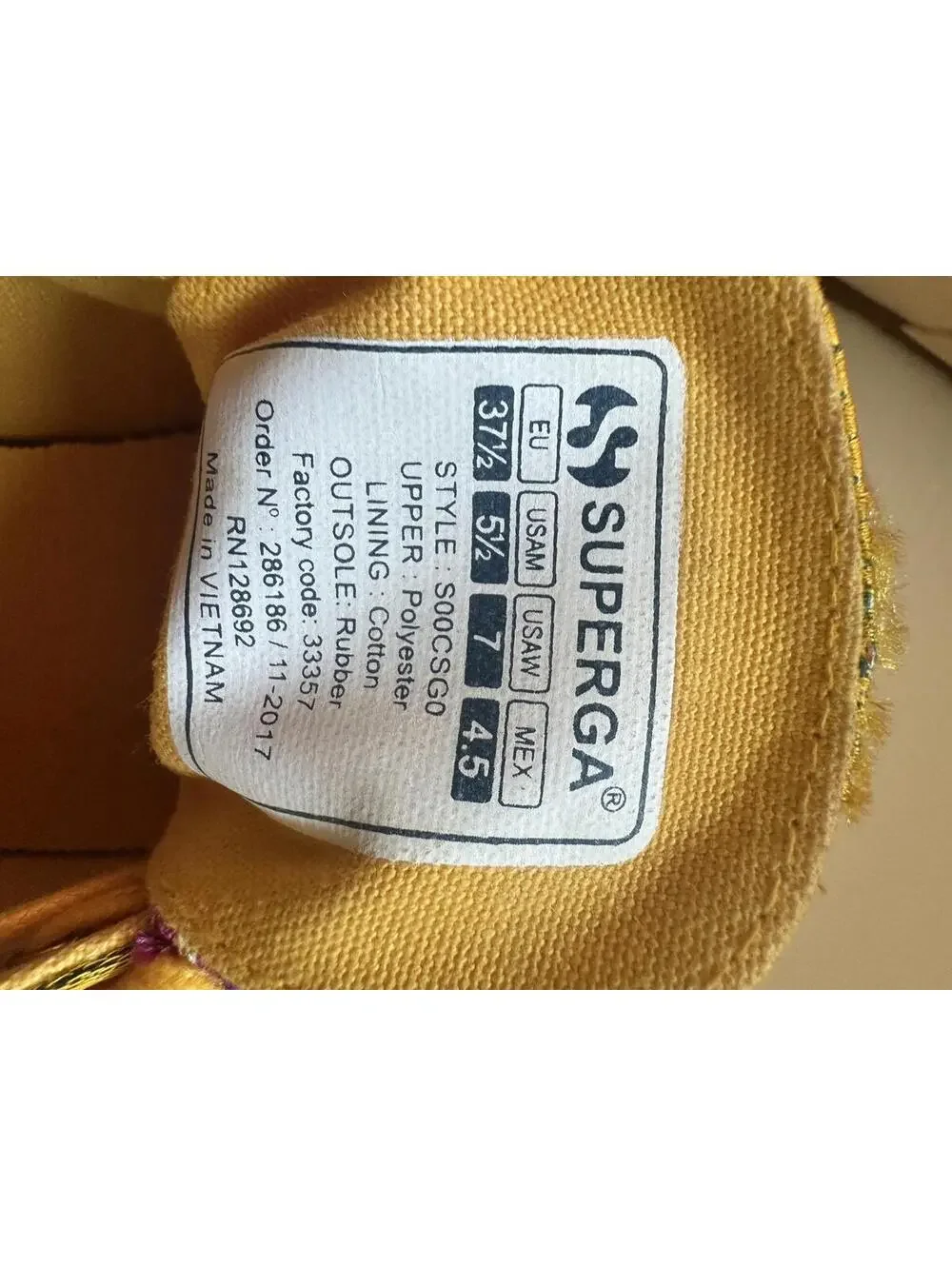 Superga Women's 2750 Korelaw sneakers gold floral embroidered satin upper Size 7 - Picture 8 of 8